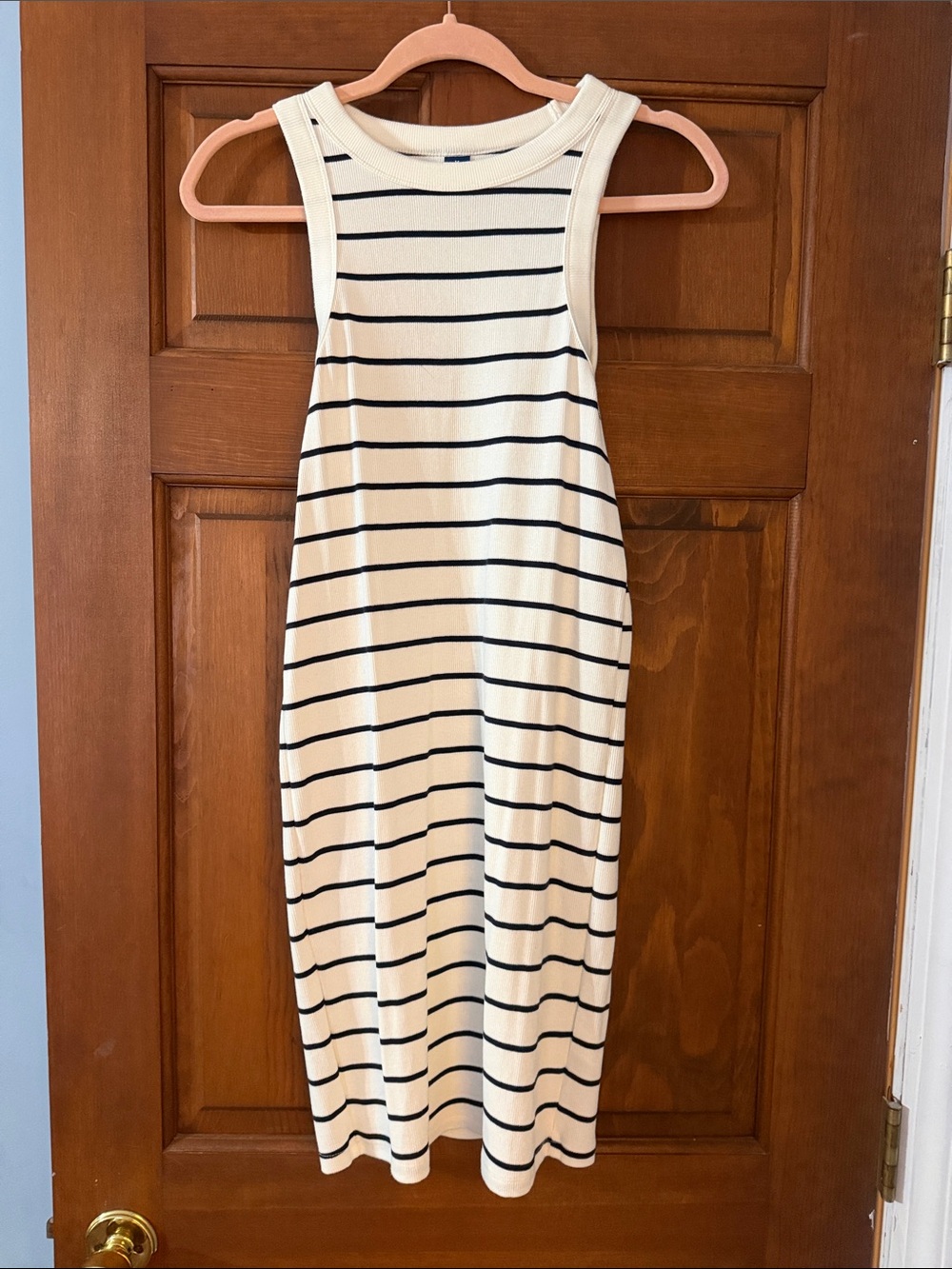 Old Navy Cream and Black Striped Sleeveless Midi Dress